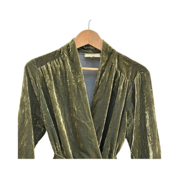 Anthropologie Olive Green Velvet Wrap Blouse - Picture 6 of 10